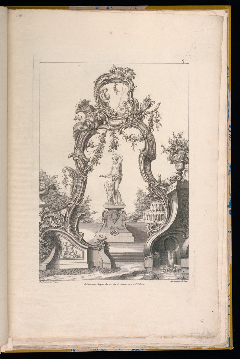 Cartouche en Fontein met Venus en Amor door Pierre Edme Babel