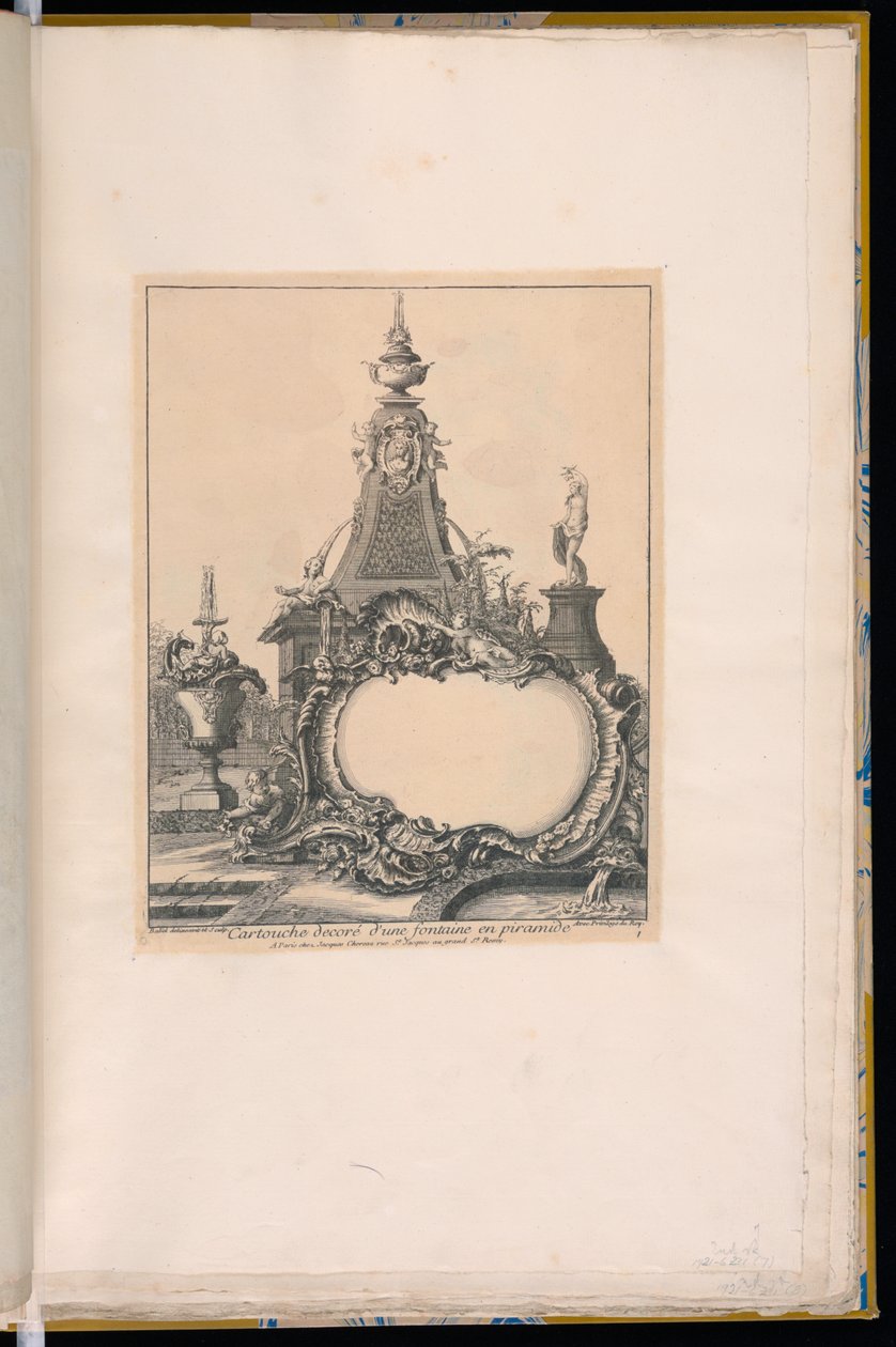 Cartouche met een Fontein en een Obelisk op de Achtergrond door Pierre Edme Babel