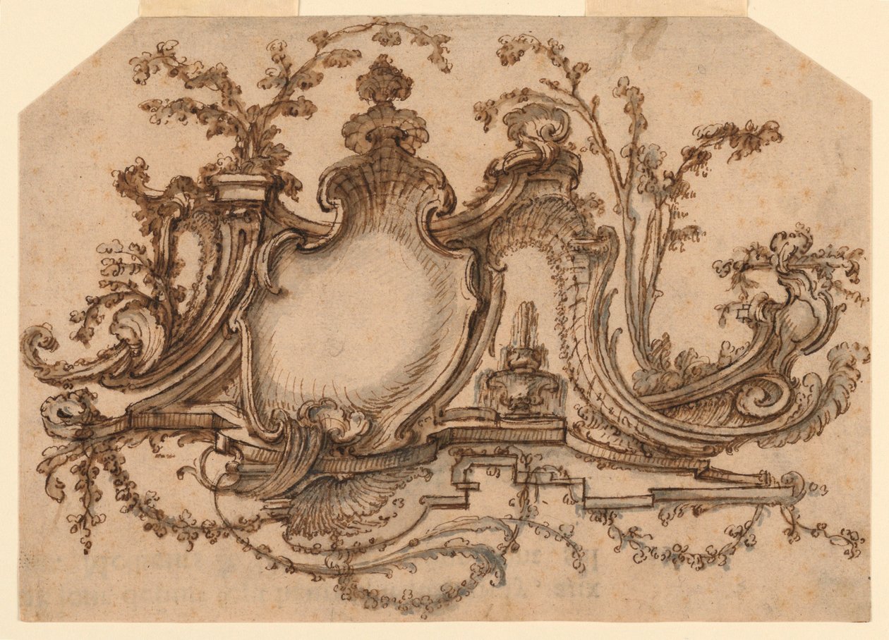 Ontwerp voor paneeldecoratie met Rocaille ornament door Pierre Edme Babel