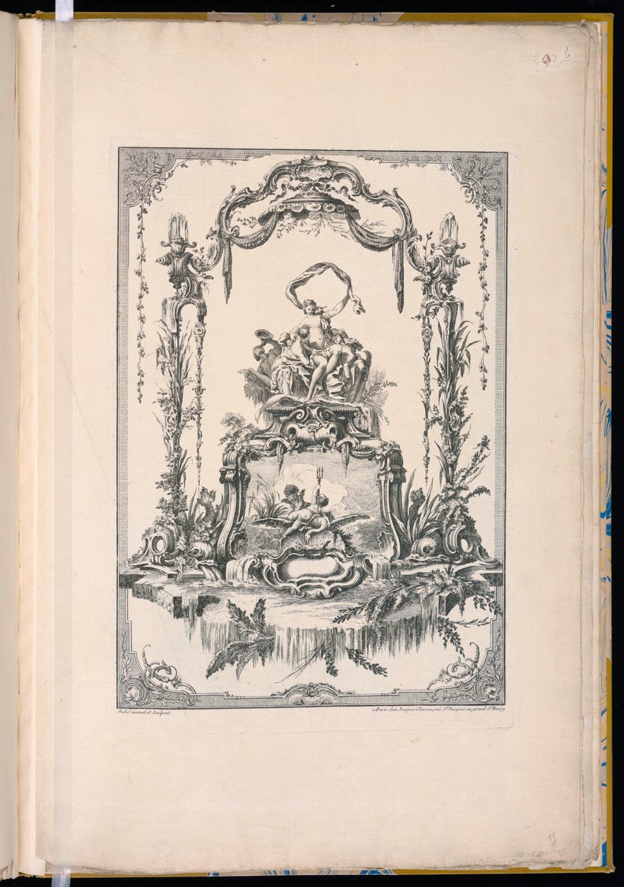 Ornamentpaneel met een Dubbele Cartouche die Venus of Thetis met Haar Nimfen en een Fontein Toont door Pierre Edme Babel