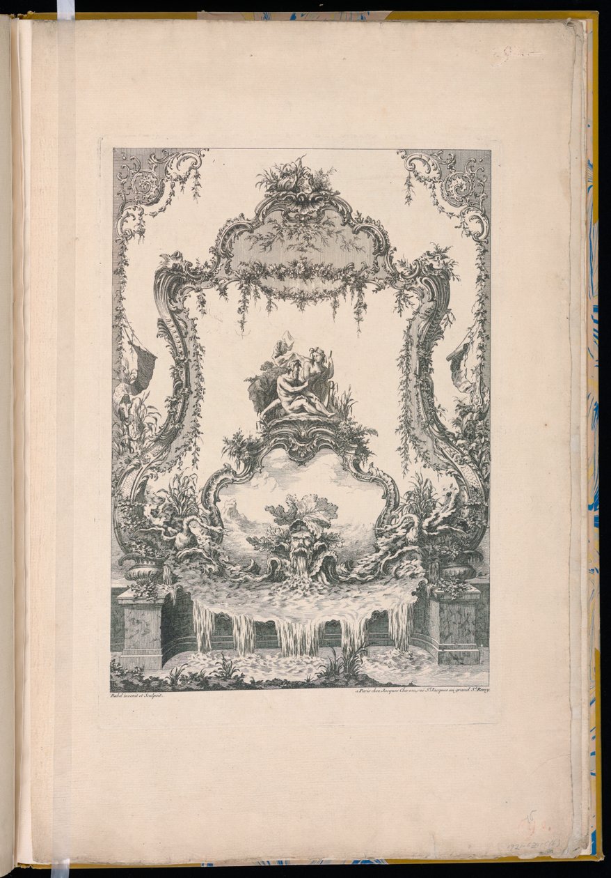 Ornamentpaneel met een dubbele cartouche met een riviergod, een nimf en een fontein door Pierre Edme Babel