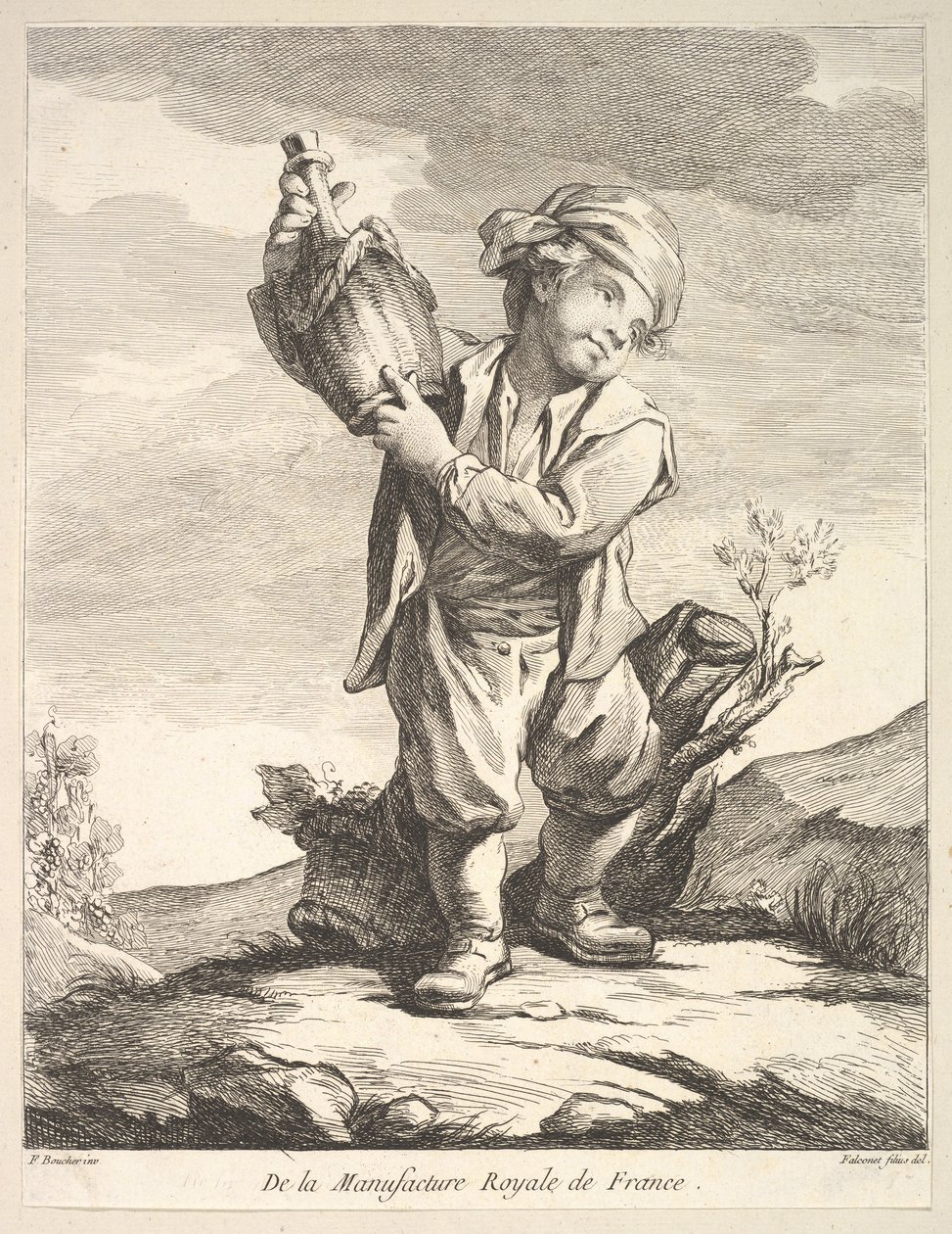 Kleine jongen met een vat, uit Premier Livre de Figures naar de porseleinen van de M..., 1757 door Pierre Etienne Falconet