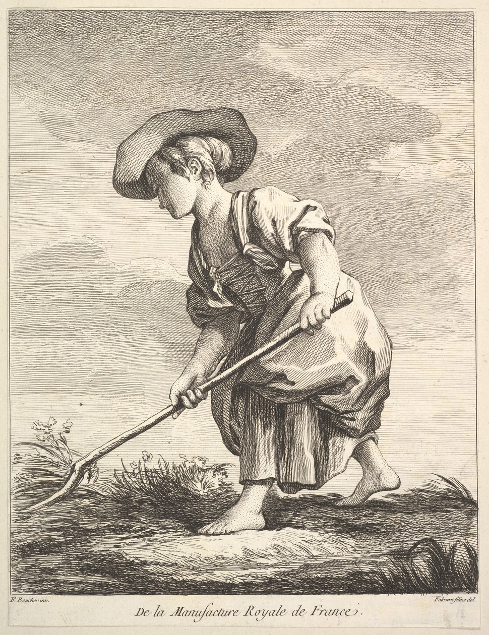 Klein meisje dat boerderijwerk doet, uit Premier Livre de Figures d