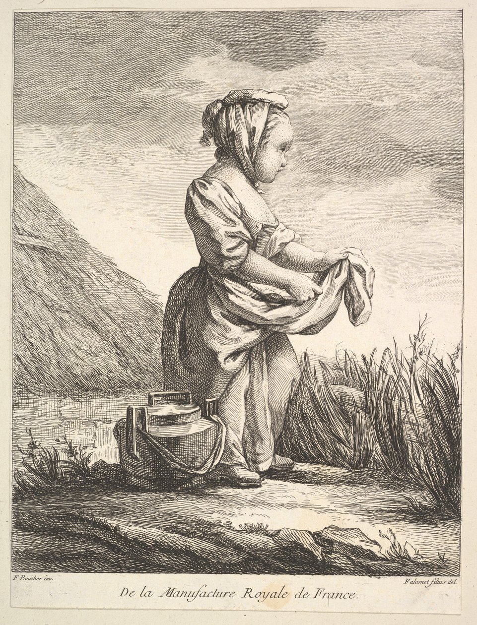 Meisje met een vat bij haar voeten, uit Premier Livre de Figures d