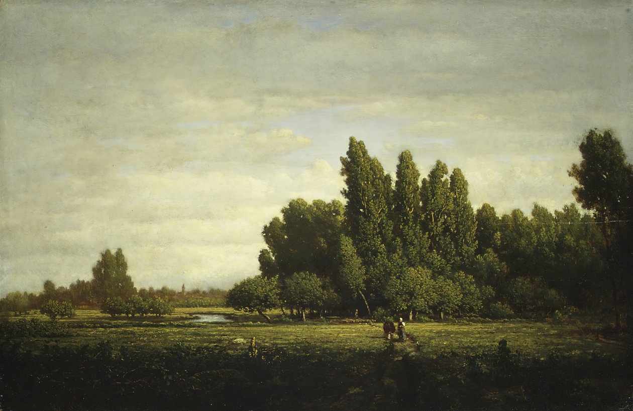 Een Weide omzoomd door Bomen, ca. 1845 door Pierre Etienne Theodore Rousseau
