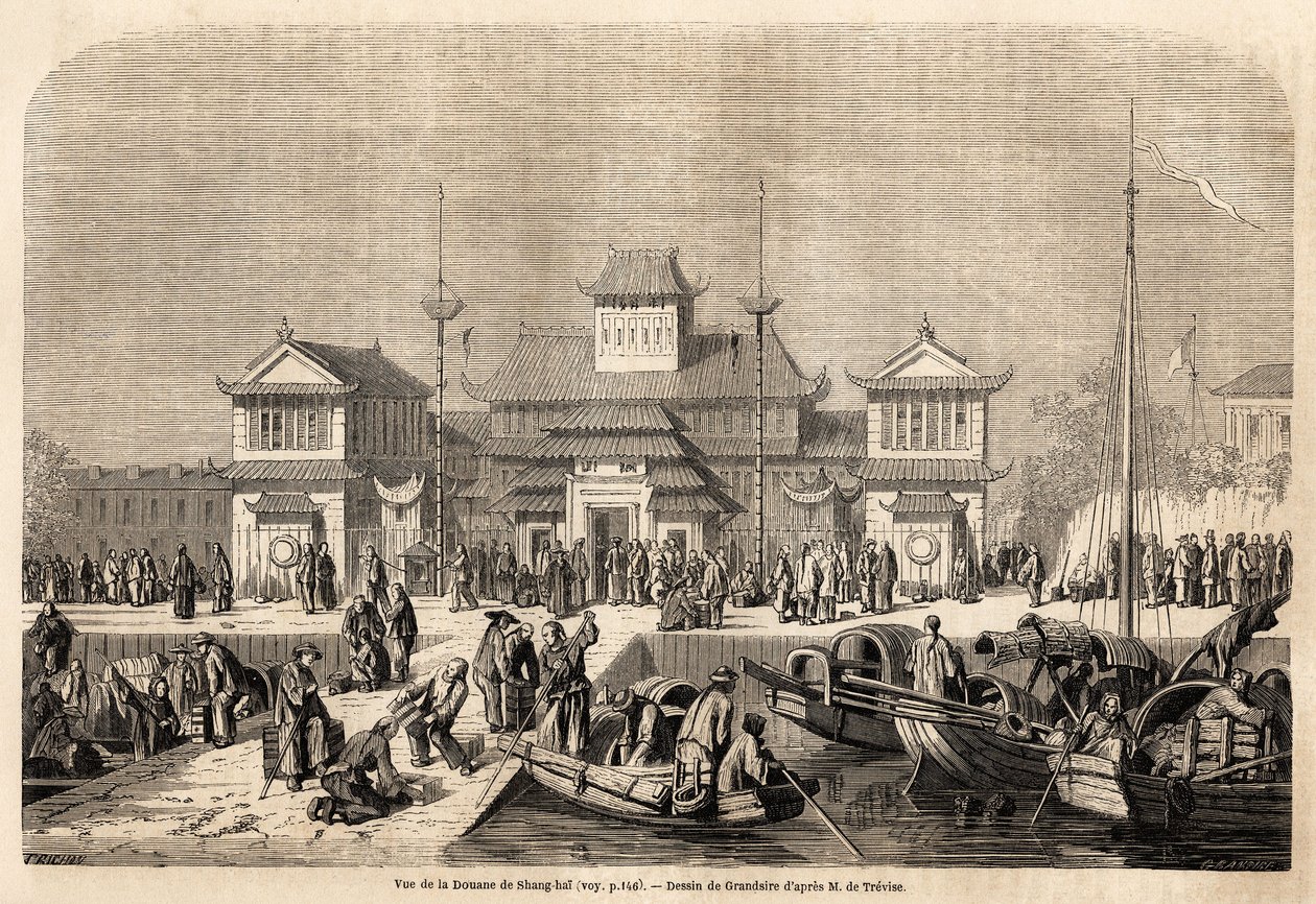 Het douanegebouw van Shanghai door Pierre Eugene Grandsire