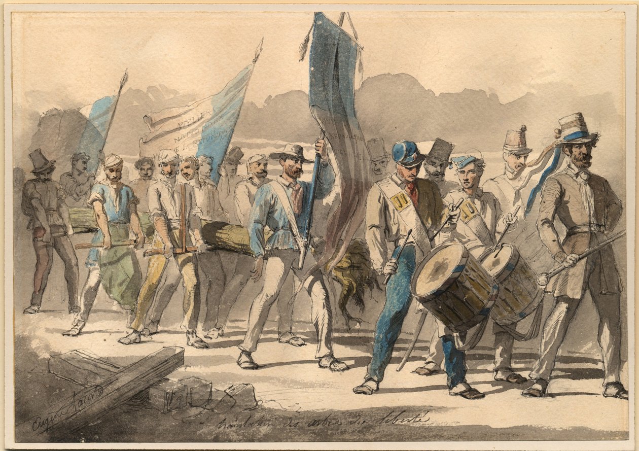 Het planten van een vrijheidsboom in Frankrijk in 1848 door Pierre Eugène Lacoste