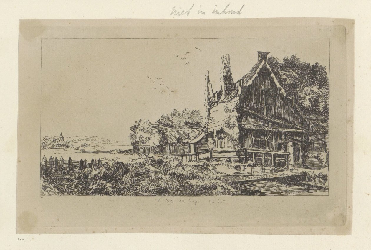 Landschap met het huis met drie schoorstenen door Pierre François Basan (workshop of)