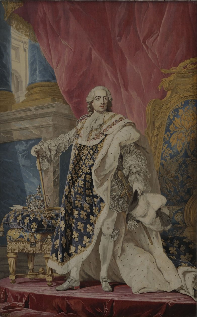 Portret van Lodewijk XV in zijn koninklijke kostuum door Pierre François Cozette