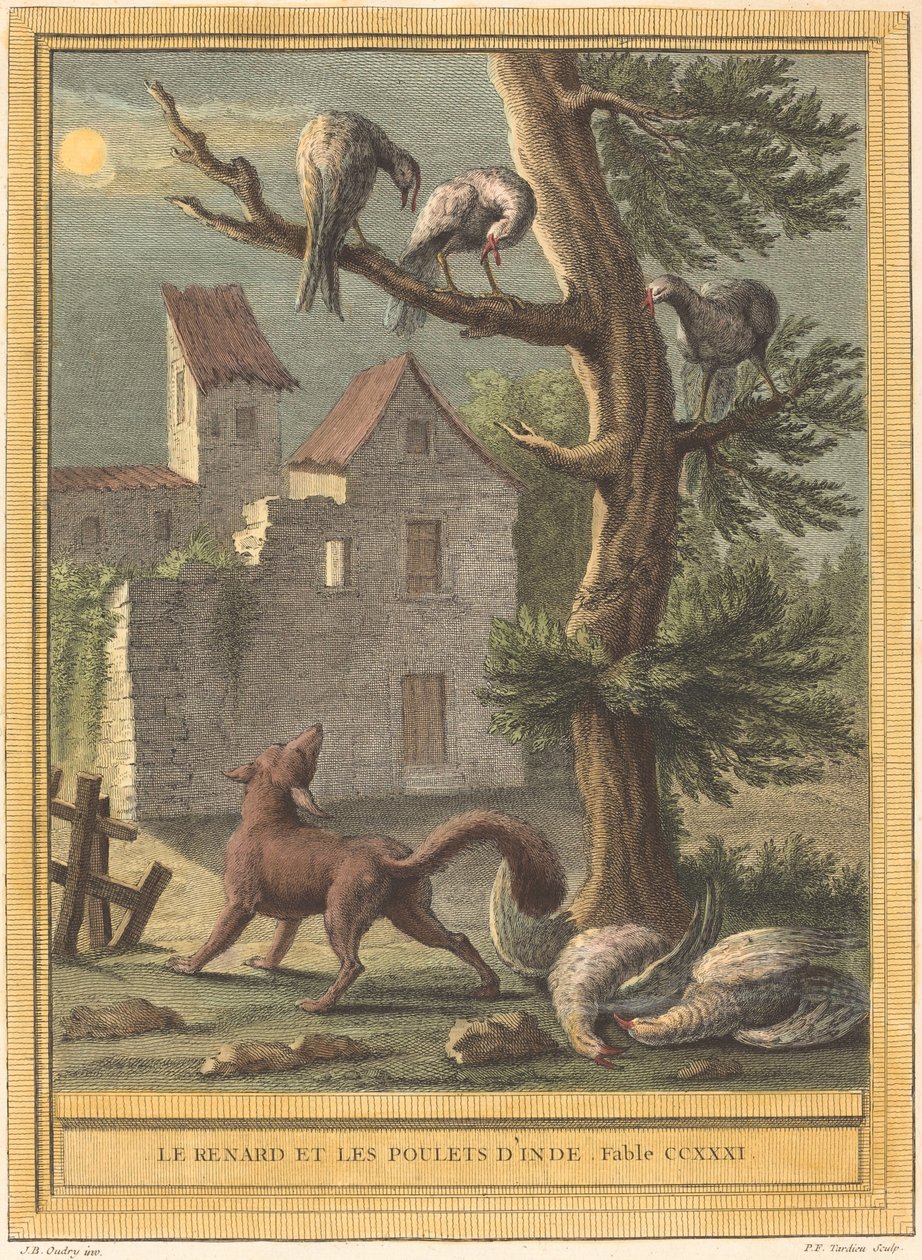 De vos en de kippen uit India door Pierre François Tardieu after Jean Baptiste Oudry