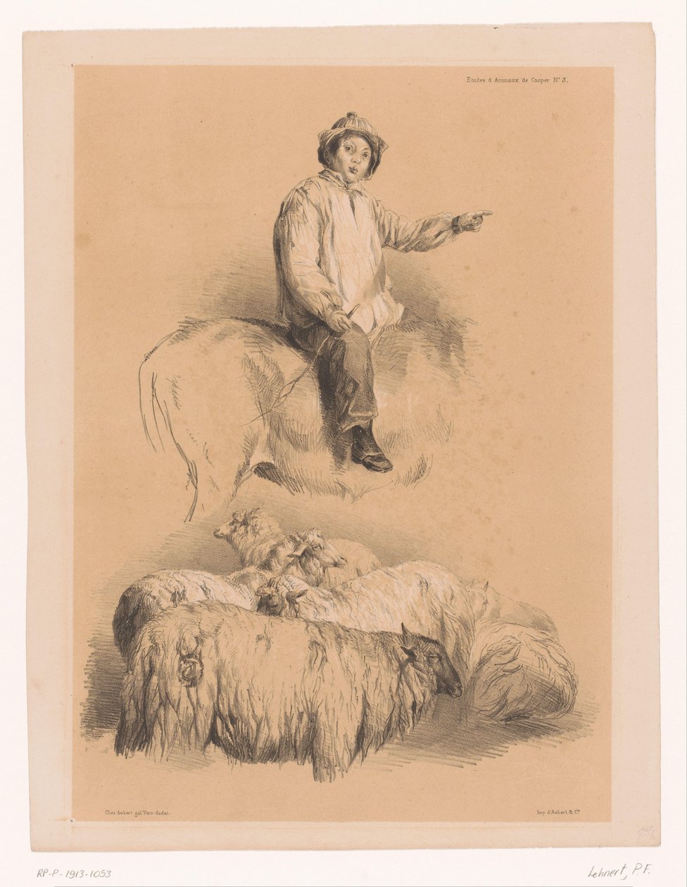Studies van een herder en een kudde schapen door Pierre Frédéric Lehnert