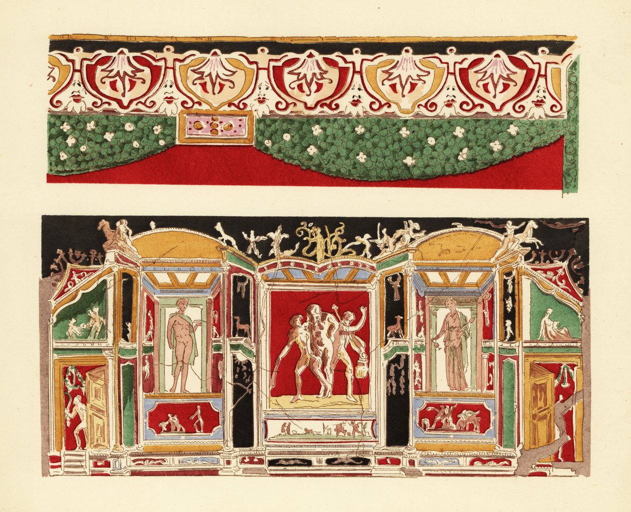 Gekleurd stucwerk uit Pompeii in het Museum van Napels door Pierre Gusman