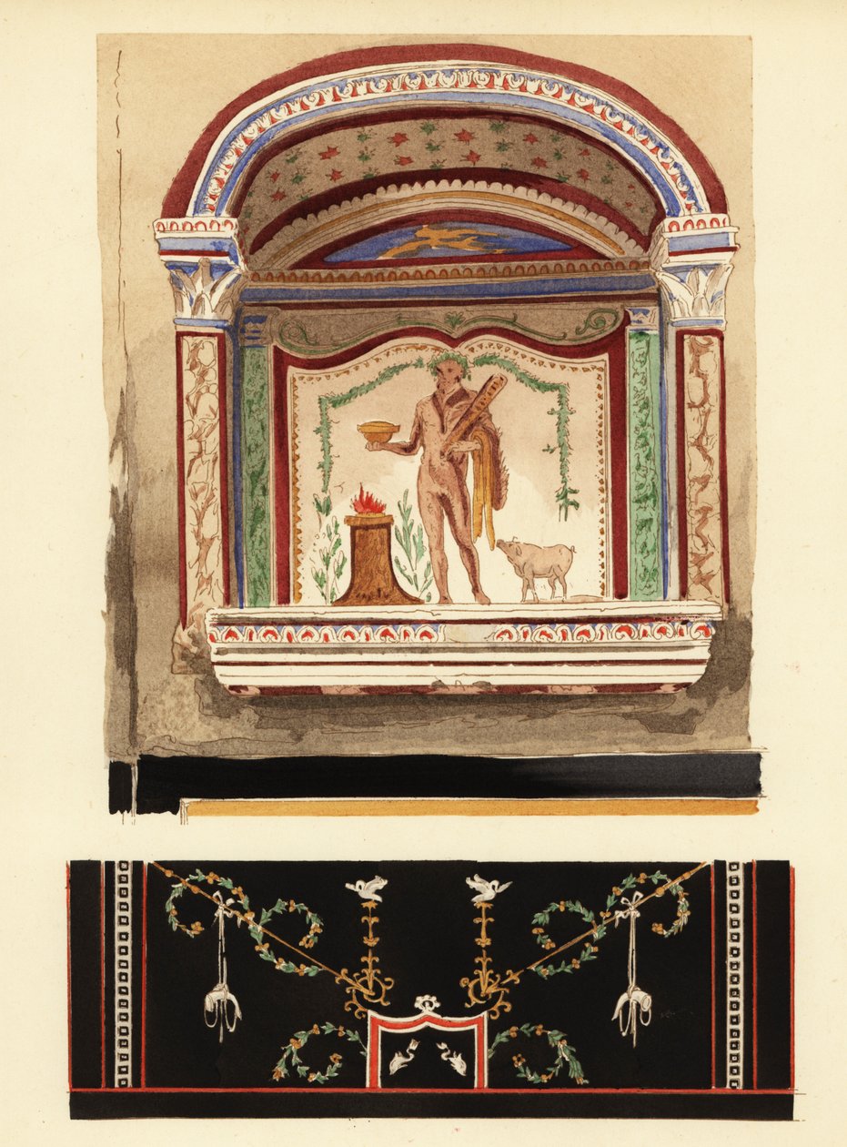 Lararium nis schilderij gewijd aan Hercules in een bijgebouw (Casa del Cenacolo) door Pierre Gusman