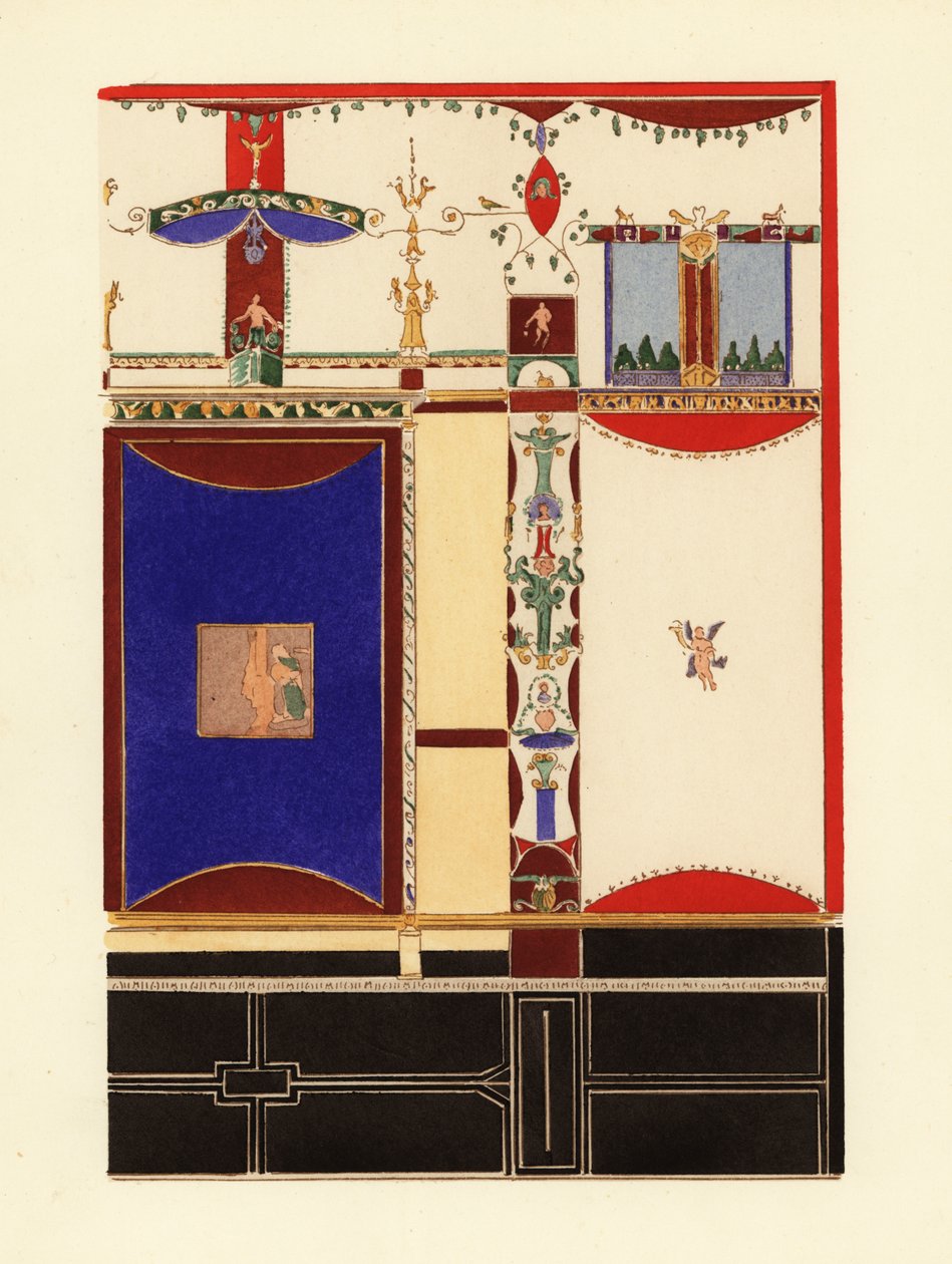 Paneel met uniek donkerblauw uit Pompeii, vroege Vierde Pompeiaanse Stijl door Pierre Gusman