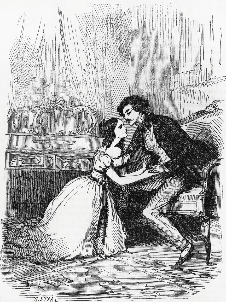 Illustratie voor Zwarte Schaap, roman door Honore de Balzac (1799-1850) uit de meerdelige collectie getiteld Human Comedy, gravure door Pierre Gustave Eugene Staal (1817-1882) door Pierre Gustave Eugene (1817 82) Staal