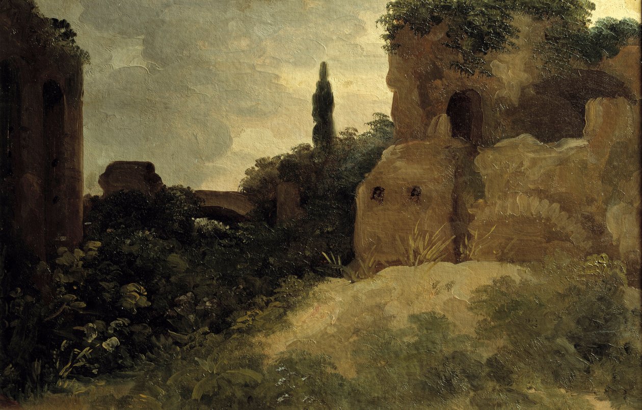 Bij Villa Farnese, Romeinse ruïnes schilderij door Pierre Valenciennes door Pierre Henri de Valenciennes