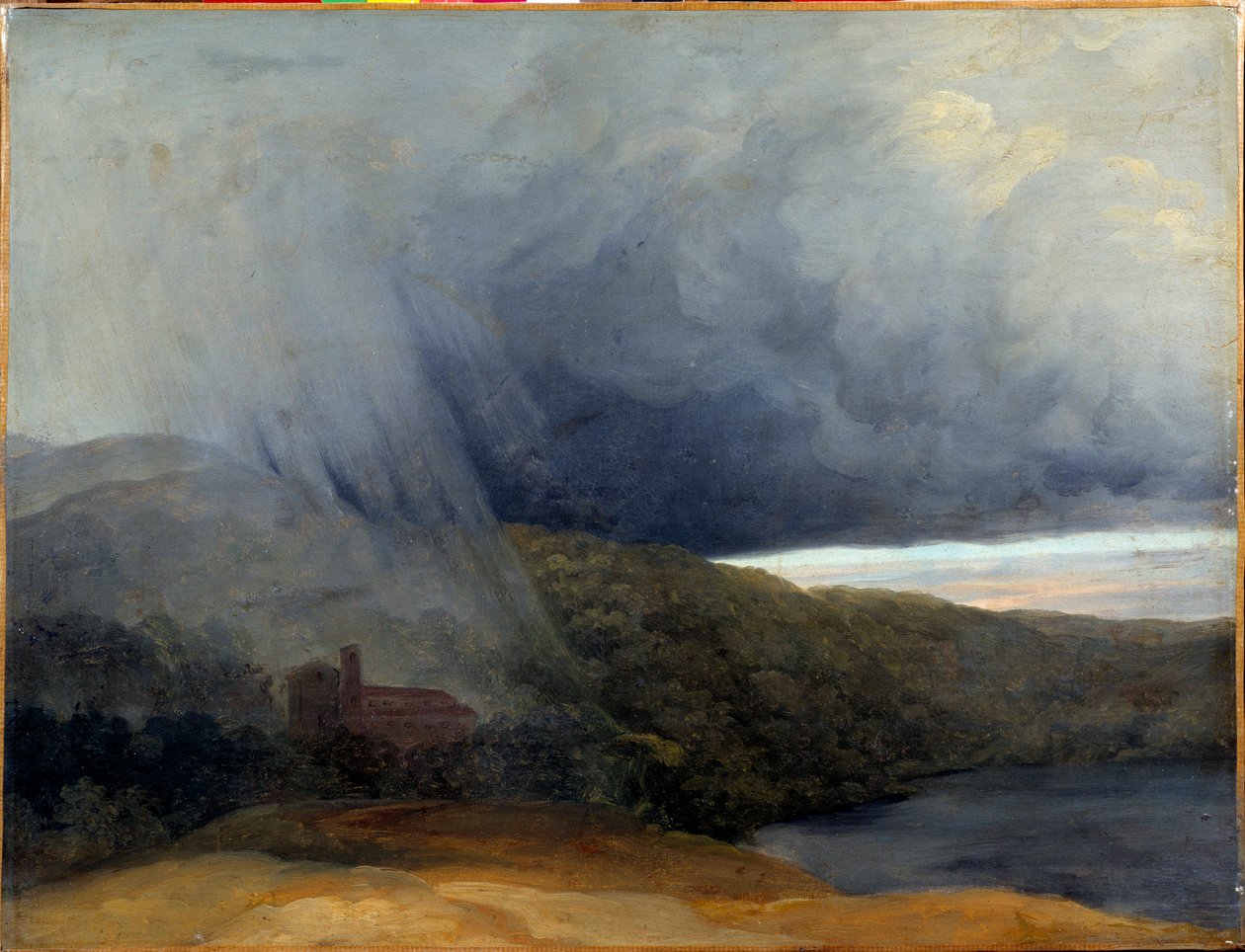 Storm bij een meer door Pierre Henri de Valenciennes