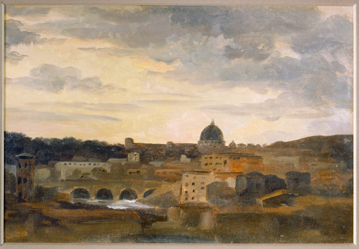 Gezicht op Rome in stormachtig weer (tekening op karton) door Pierre Henri de Valenciennes