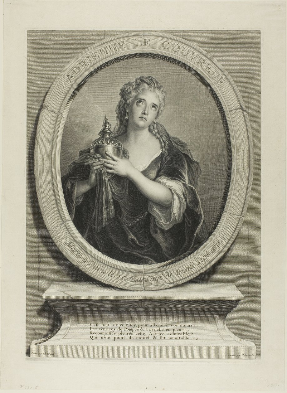 Portret van Adrienne Le Couvreur door Pierre-Imbert Drevet