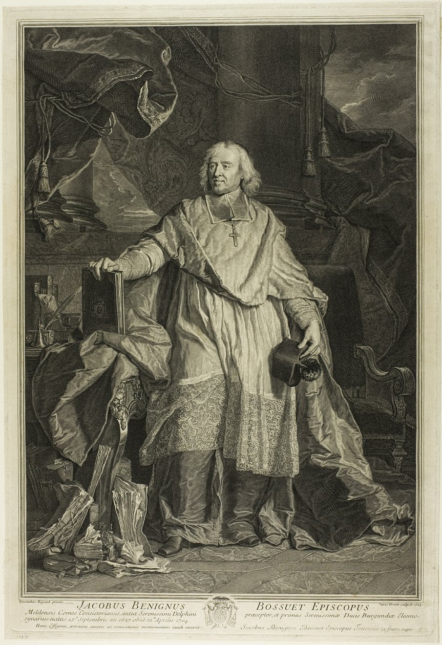 Portret van Jacques Bénigne Bossuet, bisschop van Meaux door Pierre Imbert Drevet