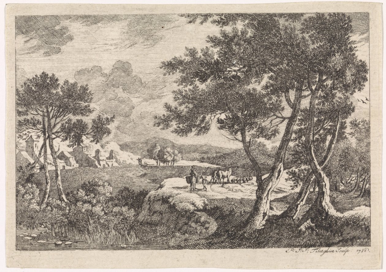 Landschap met bomen op de voorgrond door Pierre Joseph Jacques Tiberghien