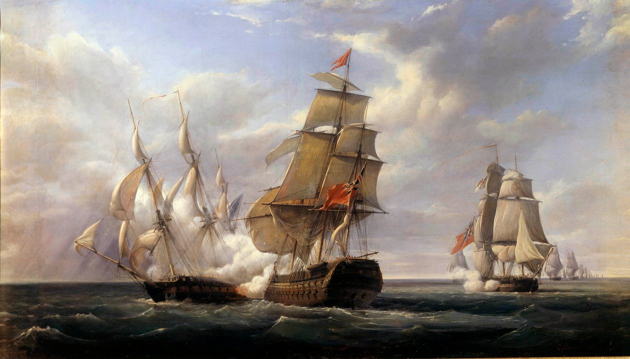 Slag van de Franse fregat La Canonniere tegen het Engelse schip Le Tremendous op 21/04/1806 door Pierre Julien Gilbert
