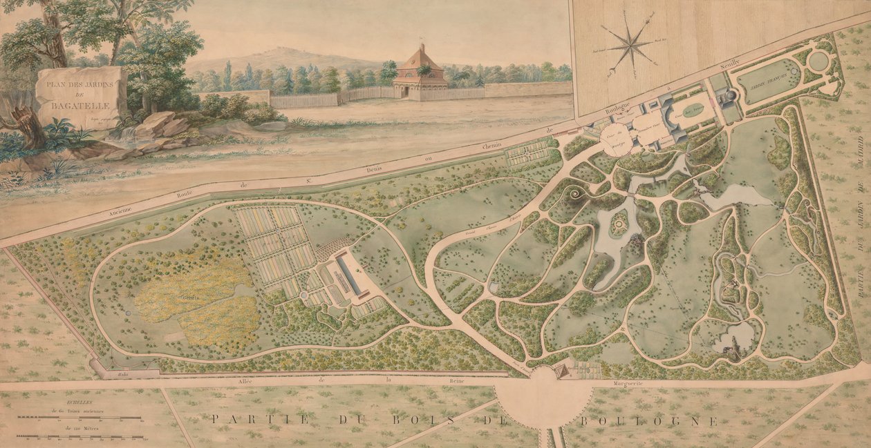 Plan voor de Tuin van het Château de Bagatelle, 1817 door Pierre Lapie