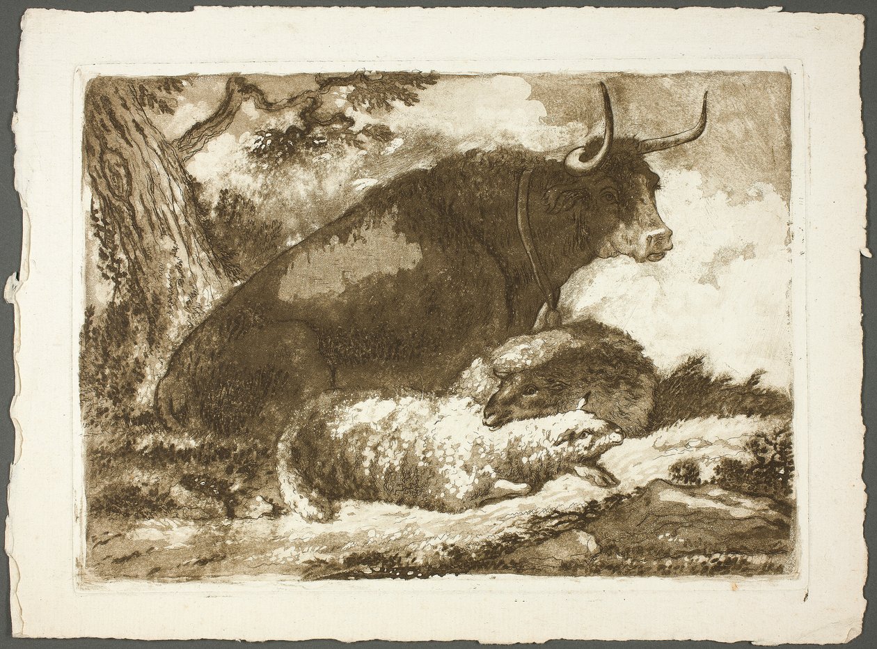 Een stier en twee schapen door Pierre Lelu