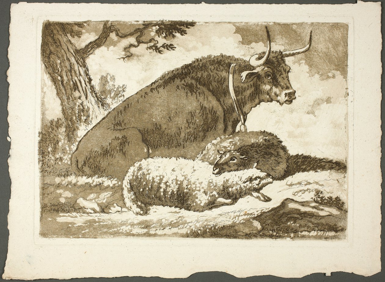 Een stier en twee schapen door Pierre Lelu