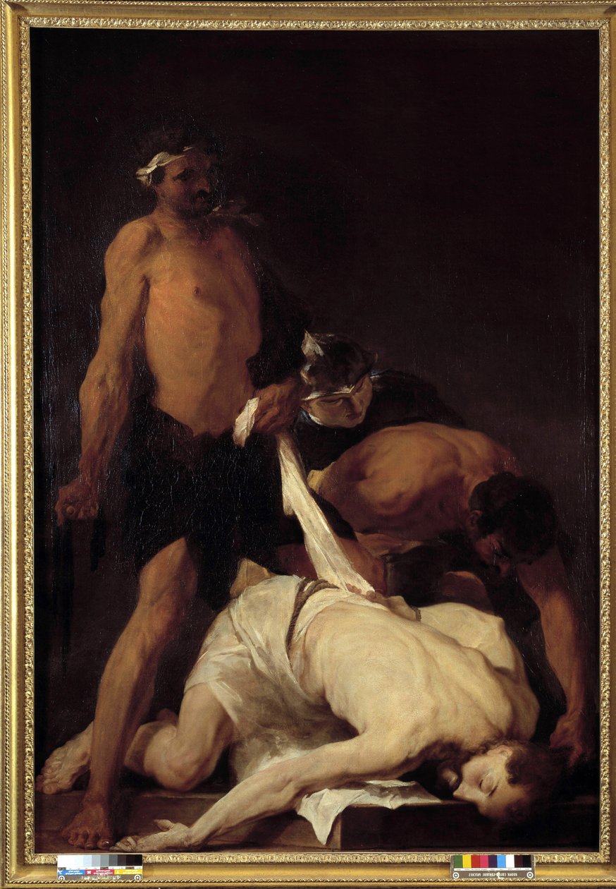 Christus flauwgevallen na de geseling door Pierre Louis Cretey or Cretet