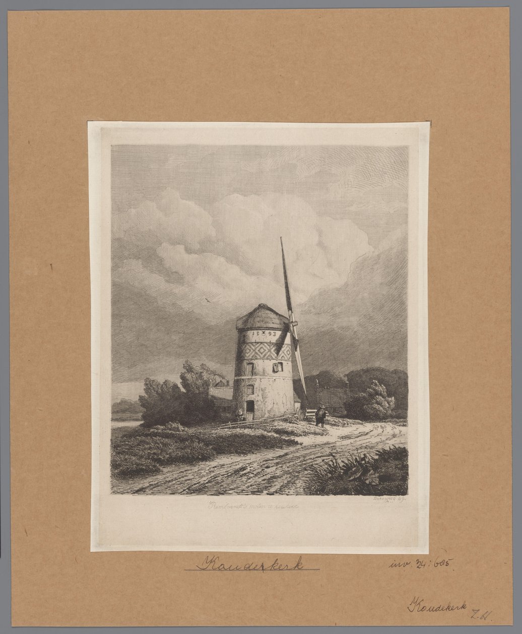 Gezicht op de Steenenmolen of Rembrandts molen in Koudekerk aan den Rijn door Pierre Louis Dubourcq