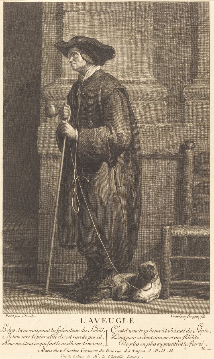 De Blinde Bedelaar door Pierre Louis de Surugue after Jean Siméon Chardin