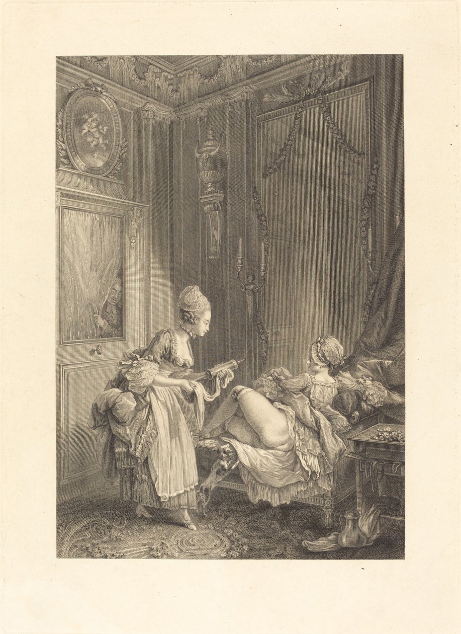 De nieuwsgierige door Pierre Maleuvre after Pierre Antoine Baudouin