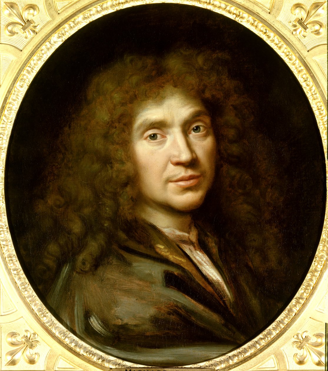 Portret van Molière (1622-1673) Jean Baptiste Poquelin. Olieverf op doek. Schilderij door Pierre Mignard (1612-1695) circa 1658 door Pierre Mignard