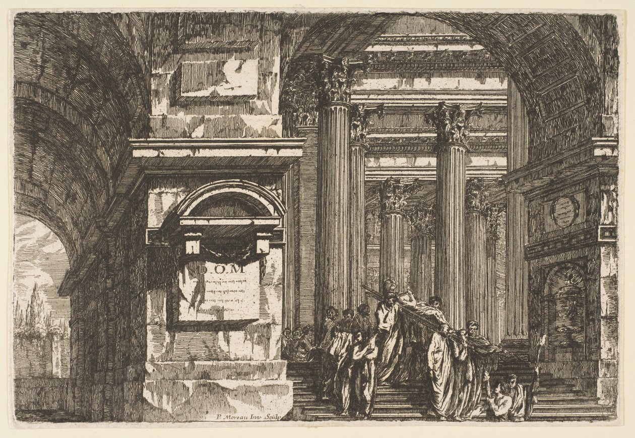 Begrafenisscène in een tempel, ca. 1760 door Pierre Moreau