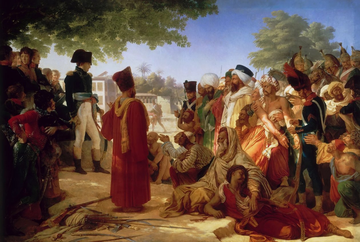 Frans:  Bonaparte fait grace aux revolutes du Caire 23. Octobre 1798 Napoleon Bonaparte verleent gratie aan de rebellen in Caïro, 23 oktober 1798 door Pierre Narcisse Guerin