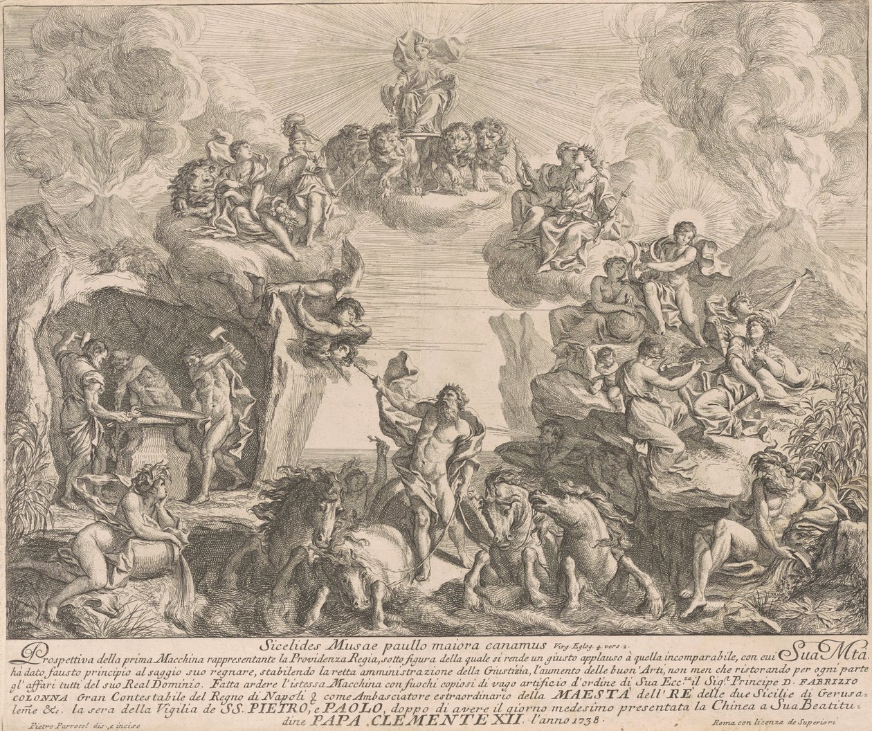 De Prima Macchina voor de Chinea van 1738: Allegorie van Koninklijke Voorzienigheid door Pierre Parrocel