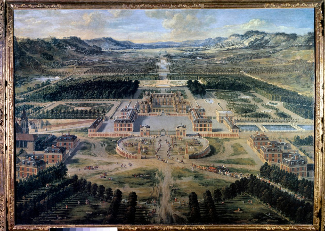 Uitzicht op het Kasteel en de Tuinen van Versailles, genomen vanaf de Parijse Avenue in 1668 door Pierre Patel