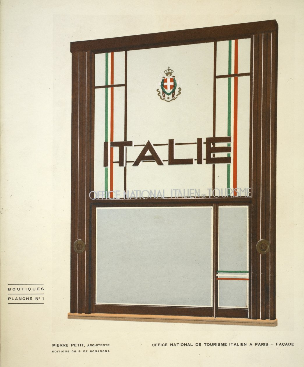 Office National de Tourisme Italien A Paris, Pierre Petit, Boutiques, Henry Delacroix, Editions S De Bonadona, Parijs, eind jaren 1920, Pochoir Print door Pierre Petit