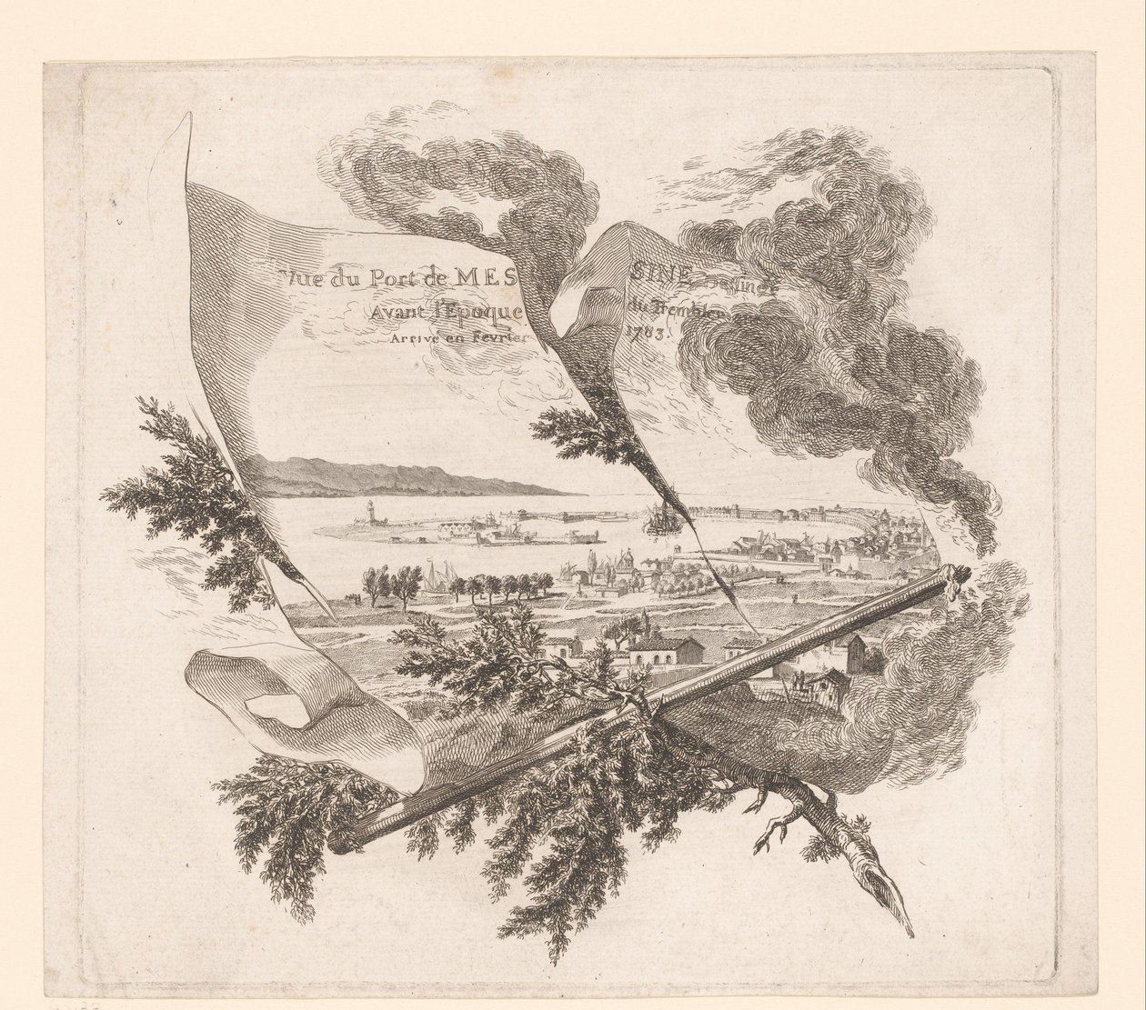 Zicht op de haven van Messina Vue du Port de Messine Dessinée Avant l