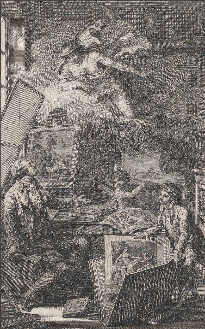 Ter nagedachtenis aan P. FR. Basan, een gravure voor de catalogus van de collectie van P.-F. Basan, 1798 door Pierre Philippe Choffard