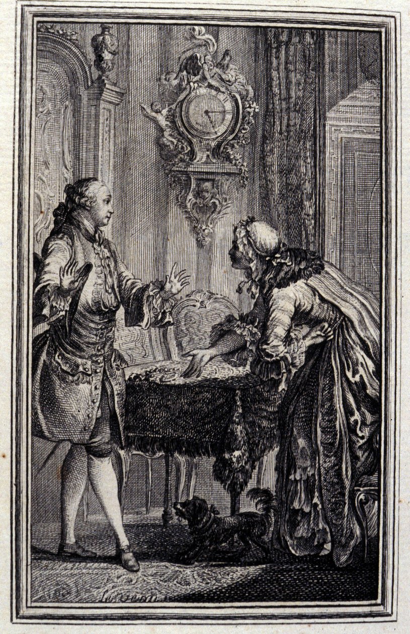 Le Gascon gestraft - in "Tales et nouvelles en vers" door Jean La Fontaine. 1776. Illustratie door P.P. Choffard. door Pierre Philippe Choffard