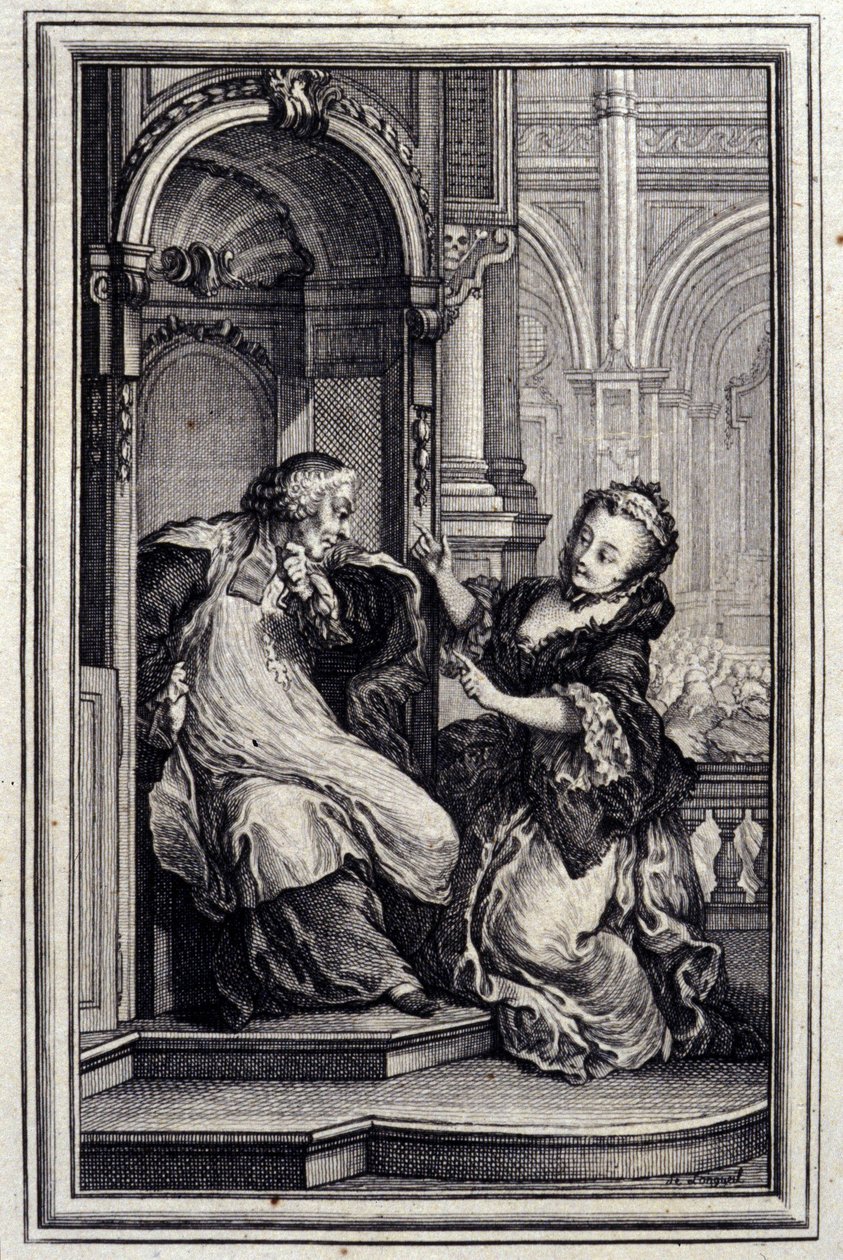 Le Mari biechtvader - in "Tales et nouvelles en vers" door Jean La Fontaine. 1776. Illustratie door P.P. Choffard. door Pierre Philippe Choffard