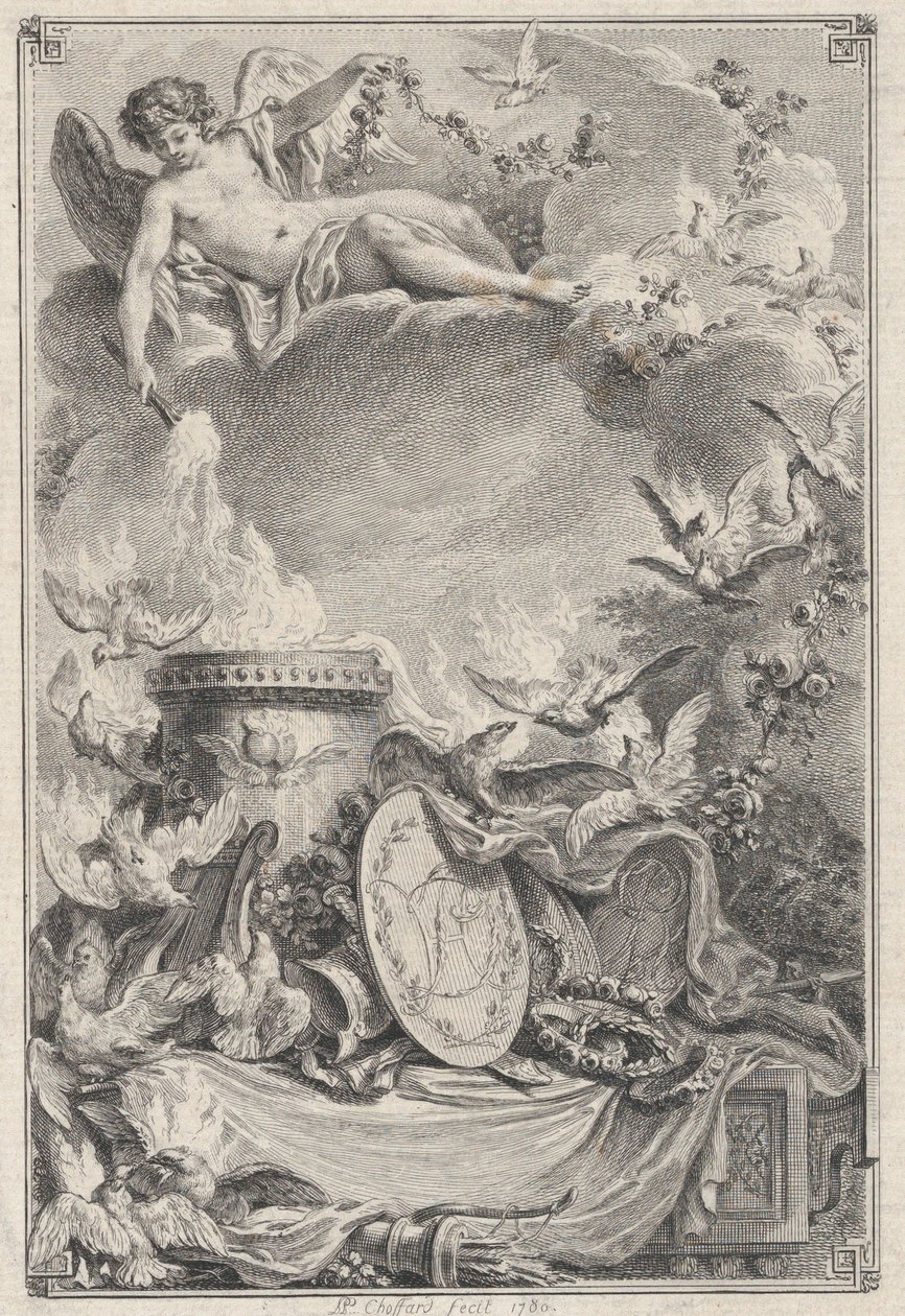 Herdenkingsstuk van een huwelijk door Pierre Philippe Choffard