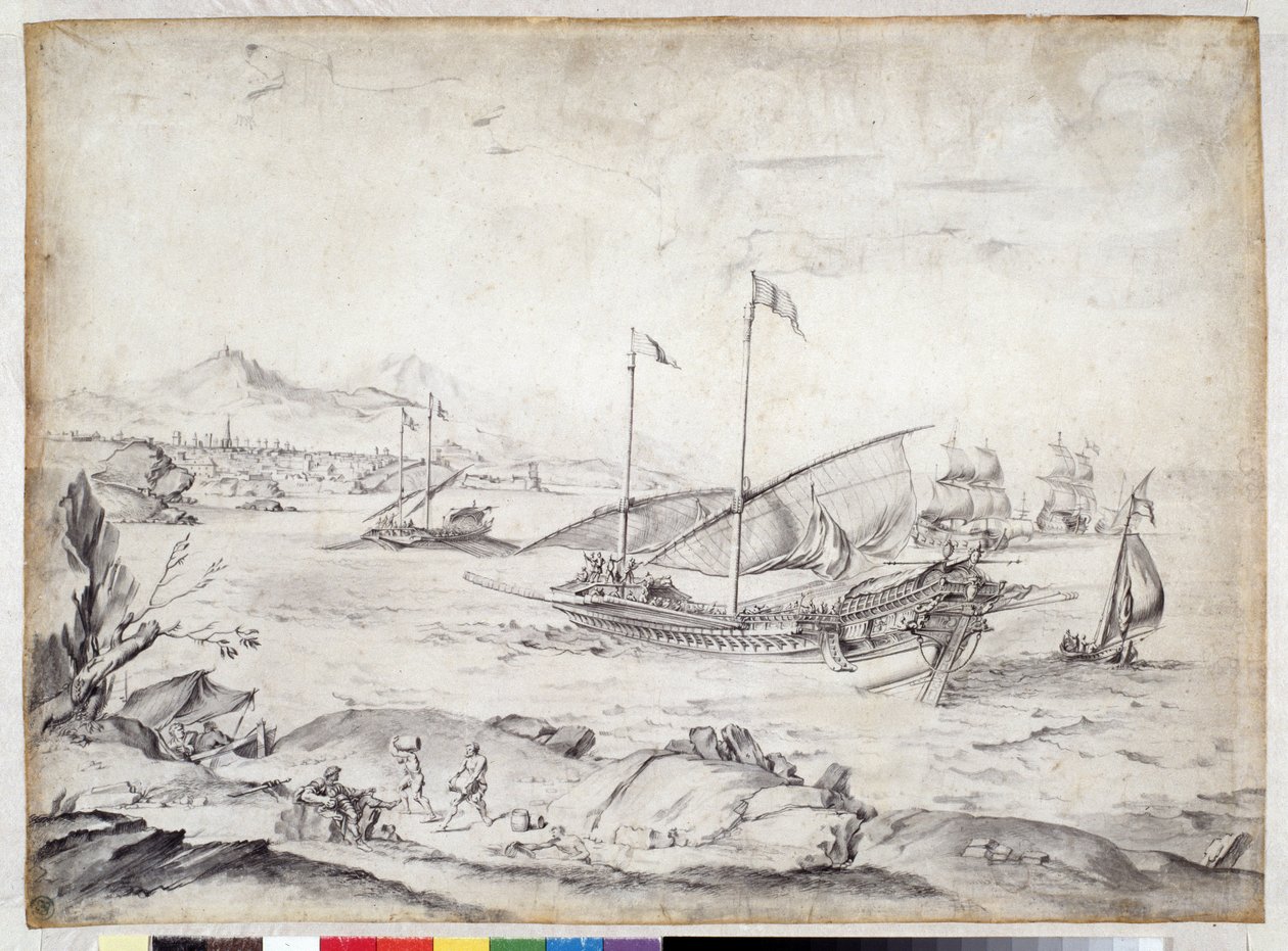 Schepen in de haven van Marseille door Pierre Puget