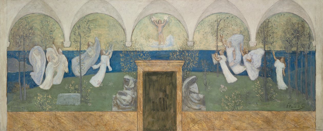 Een voorbereidende schildering voor Les Muses inspiratrices acclament le Génie, Messager de Lumière, 1895 door Pierre Puvis de Chavannes