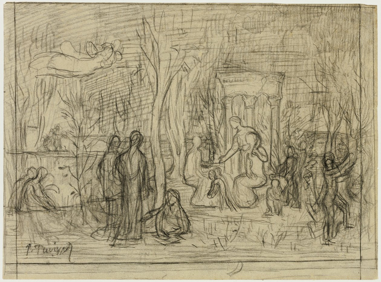 Compositorische studie voor Het Heilige Woud, geliefd bij de kunsten en de muzen door Pierre Puvis de Chavannes