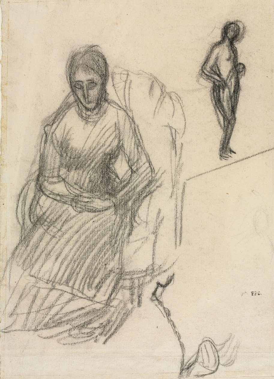 Studie van Madame Marie Cantacuzène; Studie van staand vrouwelijk naakt, ca. 1883 (zwart krijt) door Pierre Puvis de Chavannes