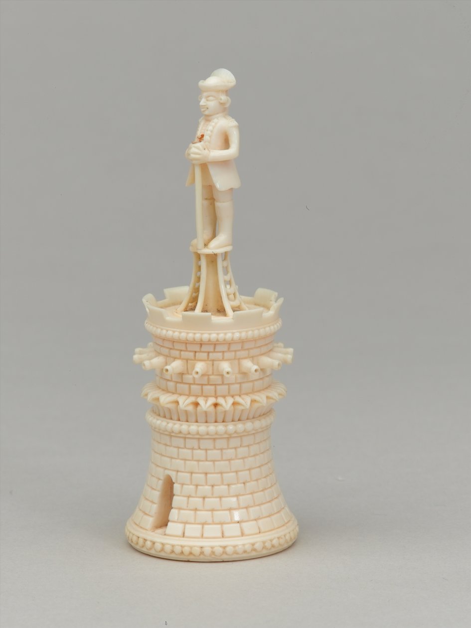 Witte toren, schaakstuk, India, circa 1820 door Pierre Simon Dequoy