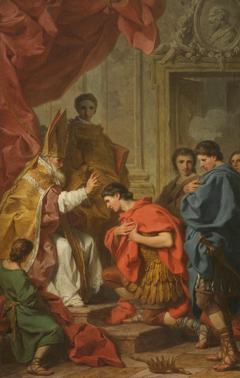 Keizer Theodosius voor de heilige Ambrosius door Pierre Subleyras